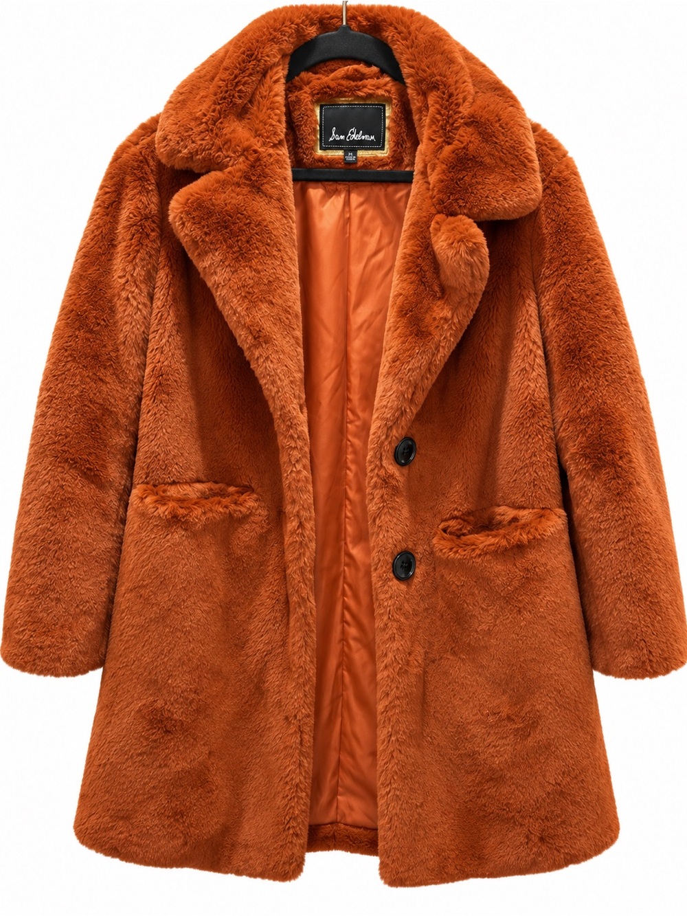 Sam Edelman Rust Orange Teddy Faux Fur Coat